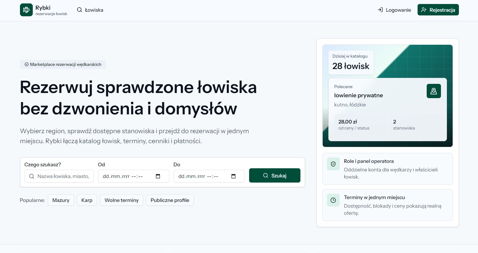 Rybki – marketplace rezerwacji łowisk